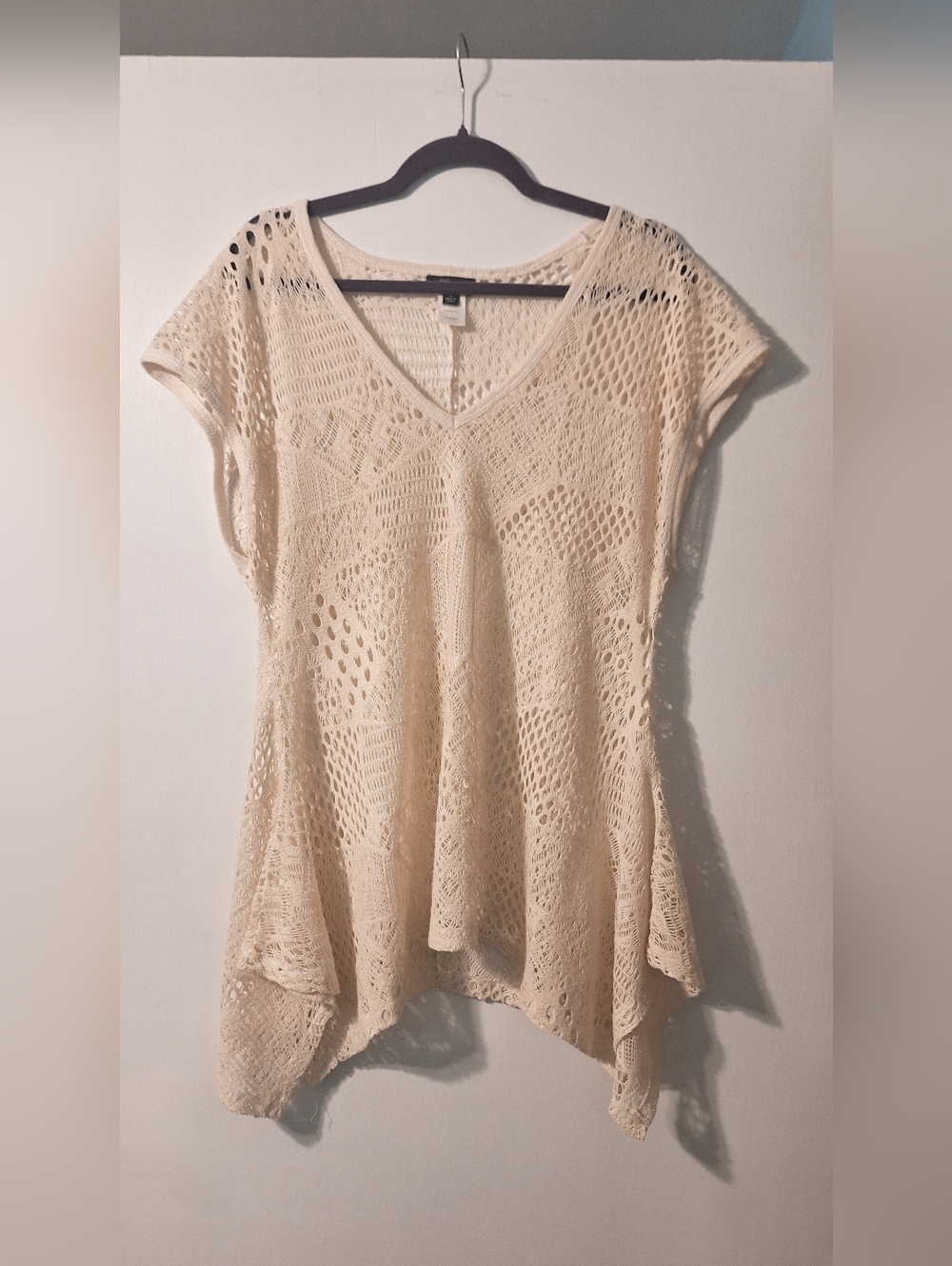 Women's Crochet V-Neck Tunic Top - Cream